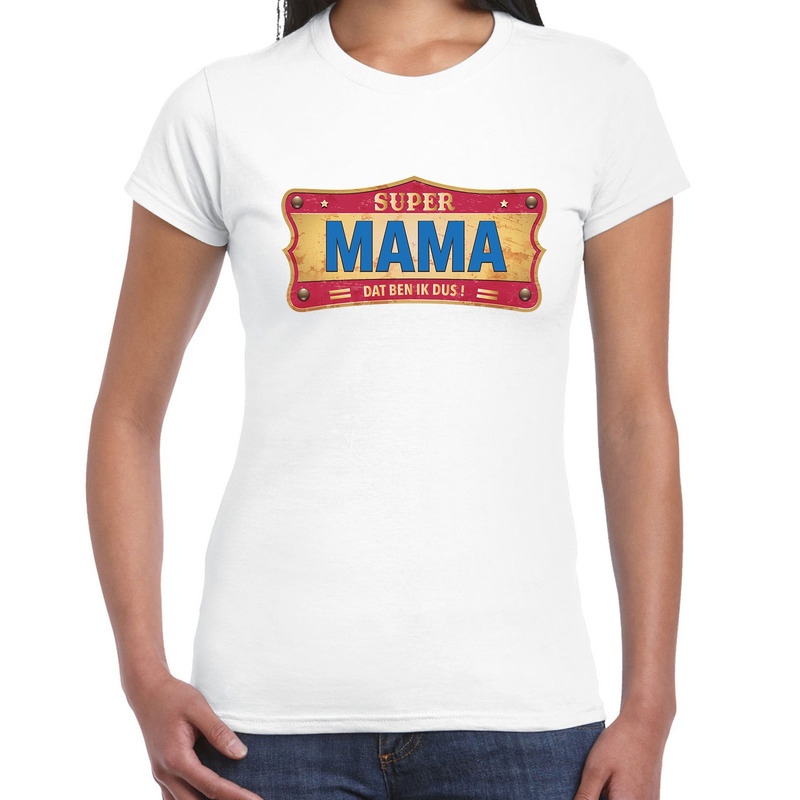Super mama cadeau / kado t-shirt vintage wit voor dames