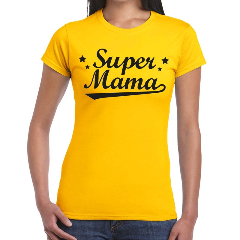 Super mama cadeau t-shirt geel dames