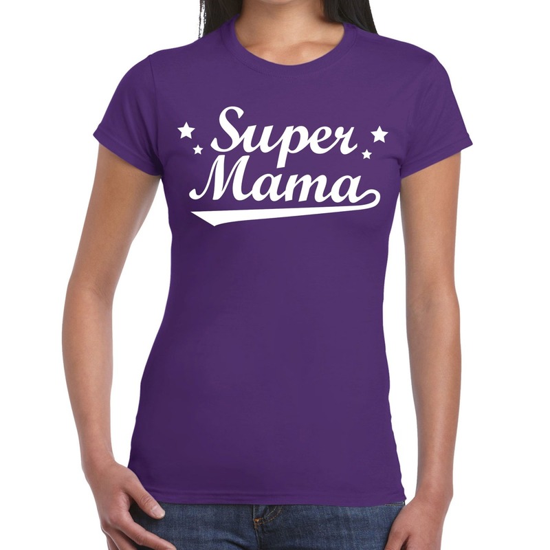 Super mama cadeau t-shirt paars dames
