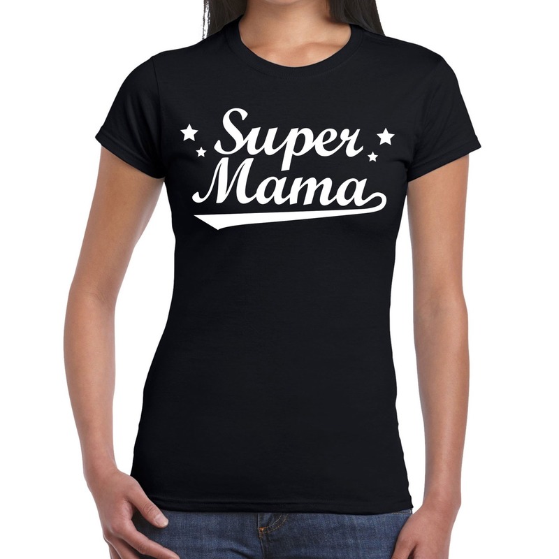 Super mama cadeau t-shirt zwart dames