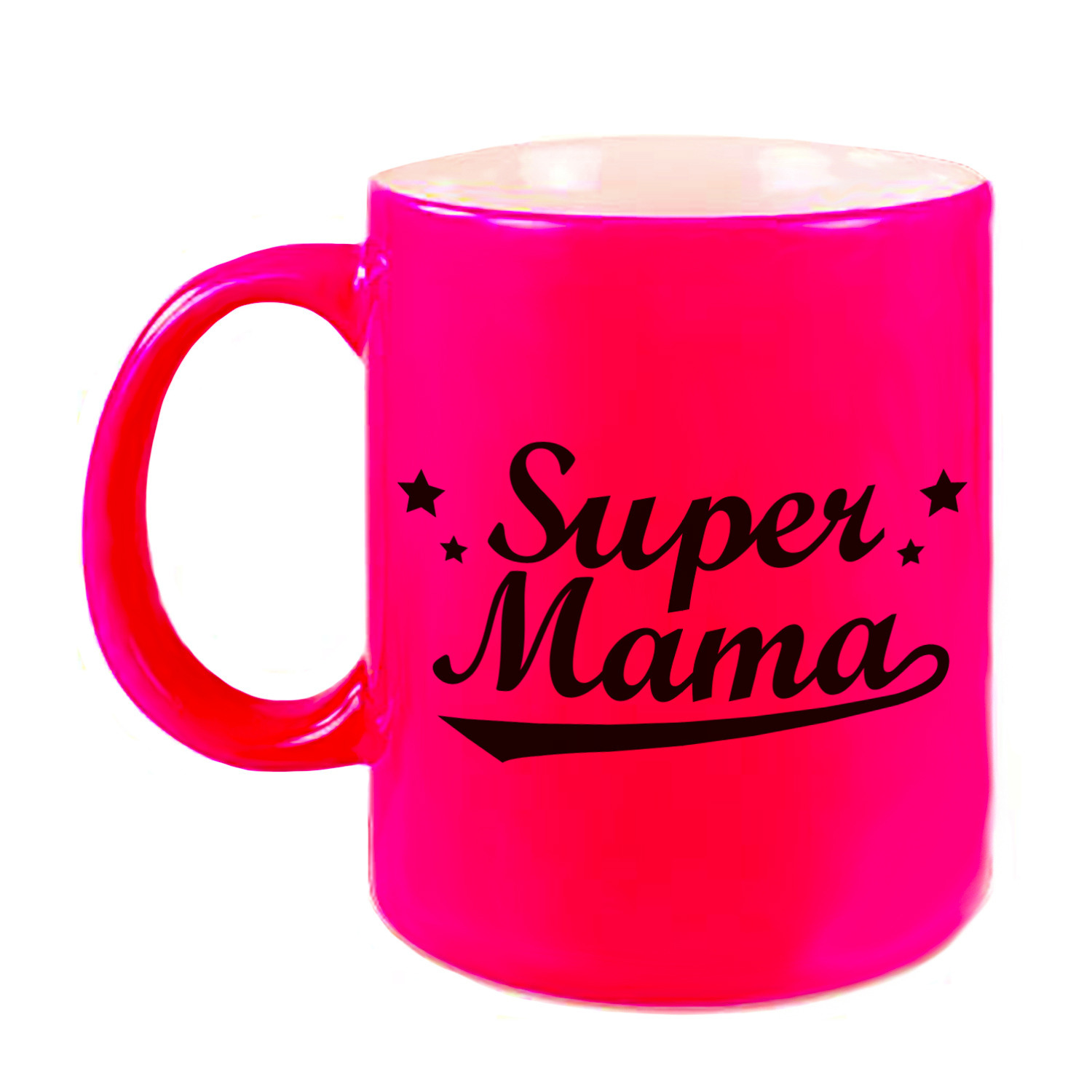 Super mama mok / beker neon roze voor Moederdag/ verjaardag 330 ml