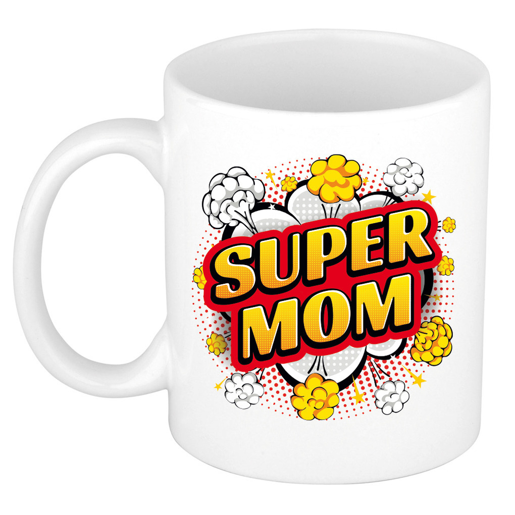 Super mom cadeau mok / beker wit pop-art stijl 300 ml