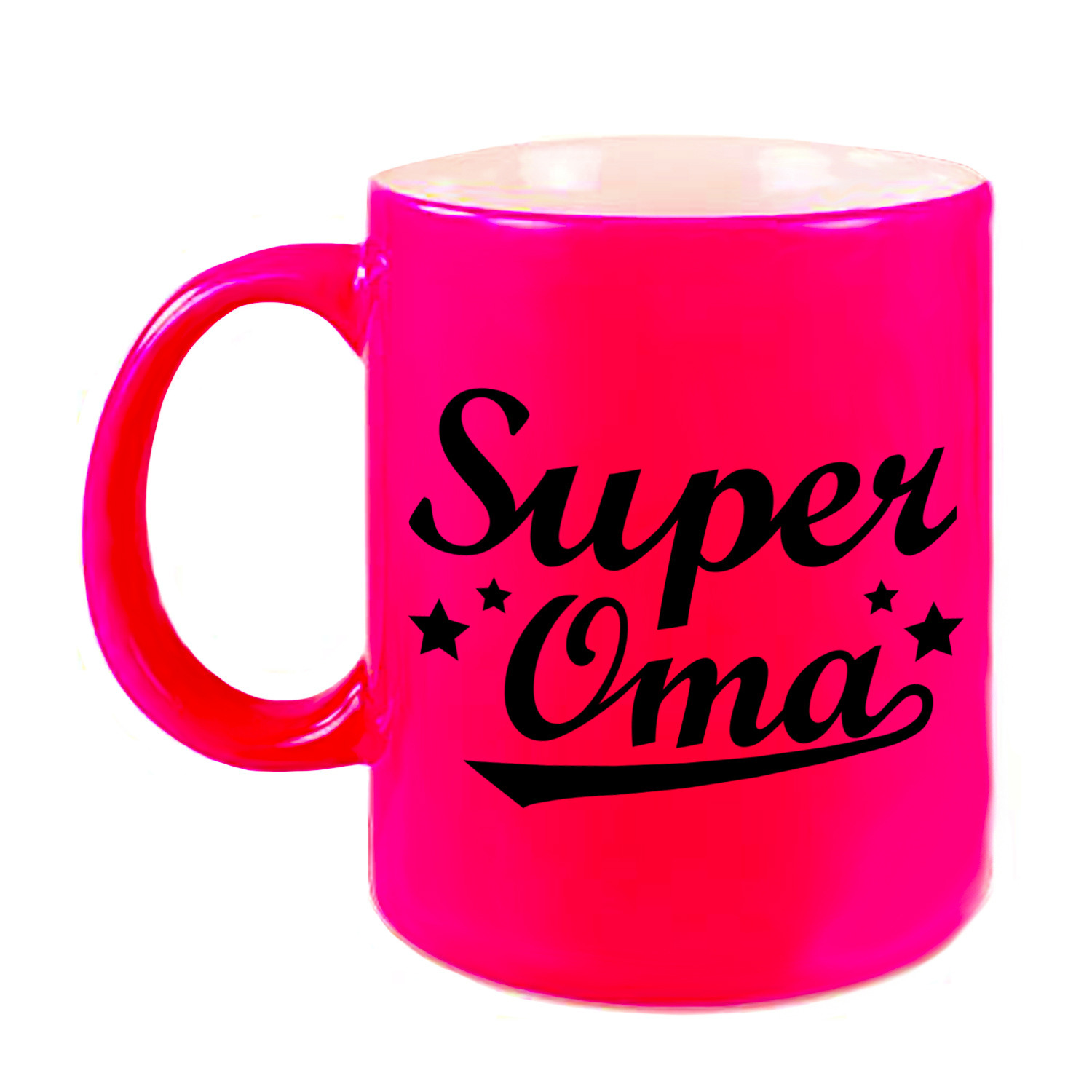 Super oma cadeau mok / beker neon roze met sterren 330 ml