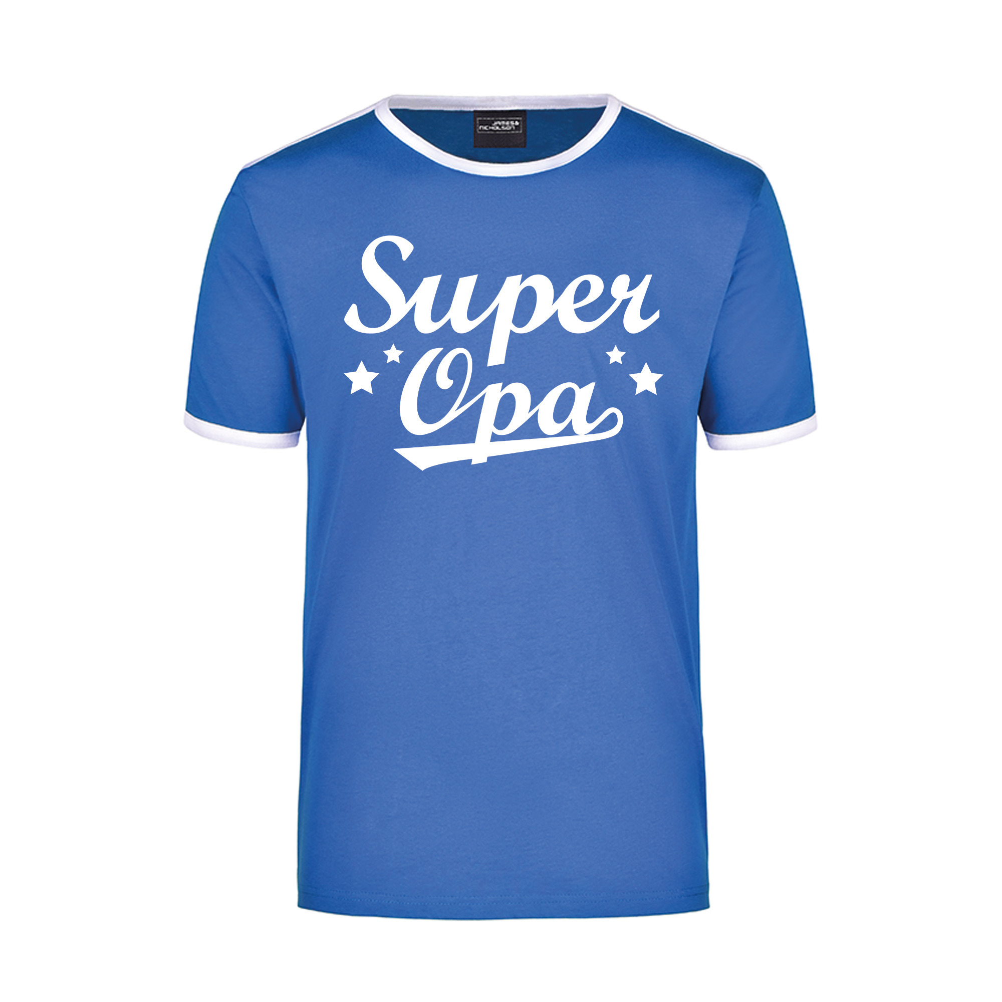 Super opa blauw/wit ringer t-shirt voor heren