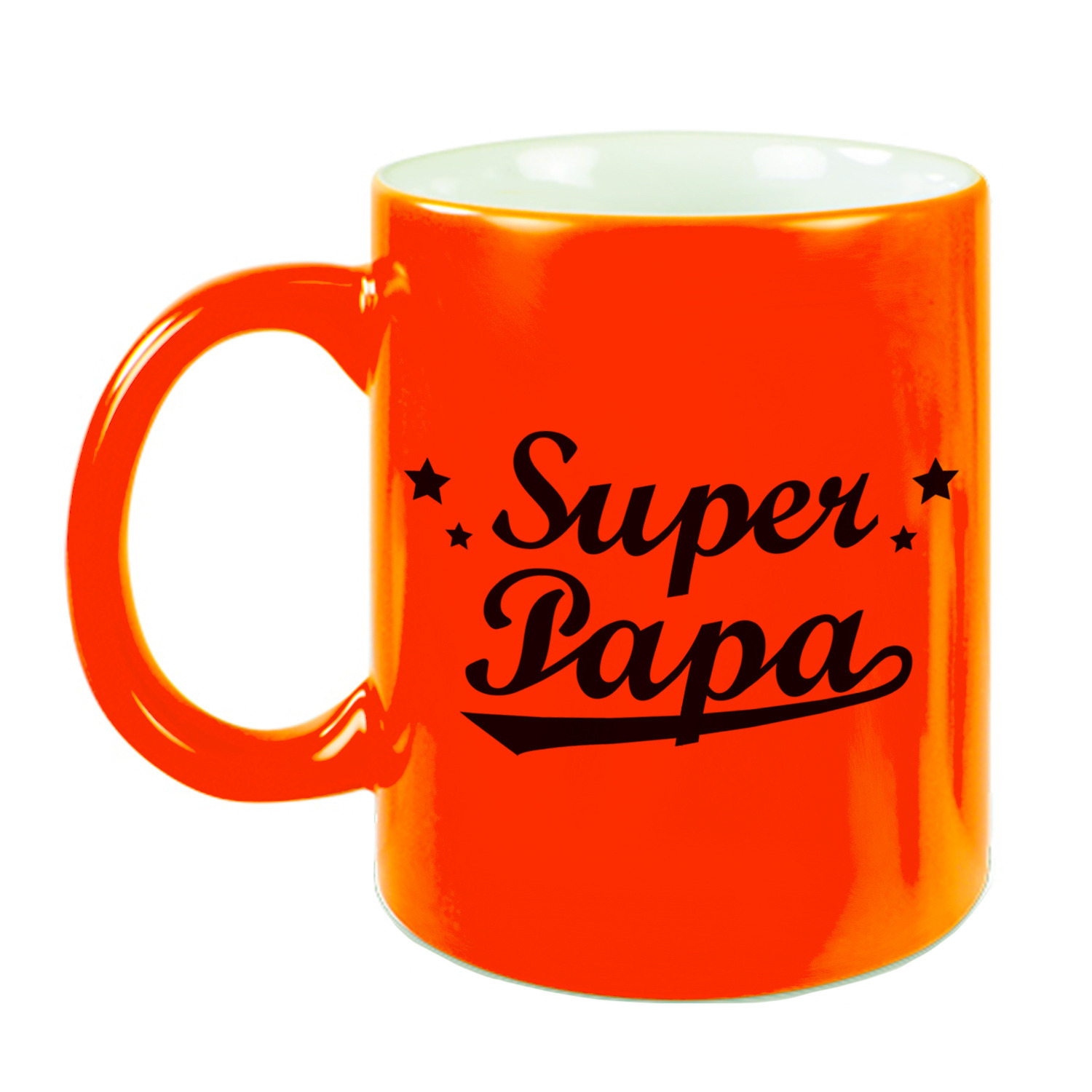 Super papa mok / beker neon oranje voor Vaderdag/ verjaardag 330 ml