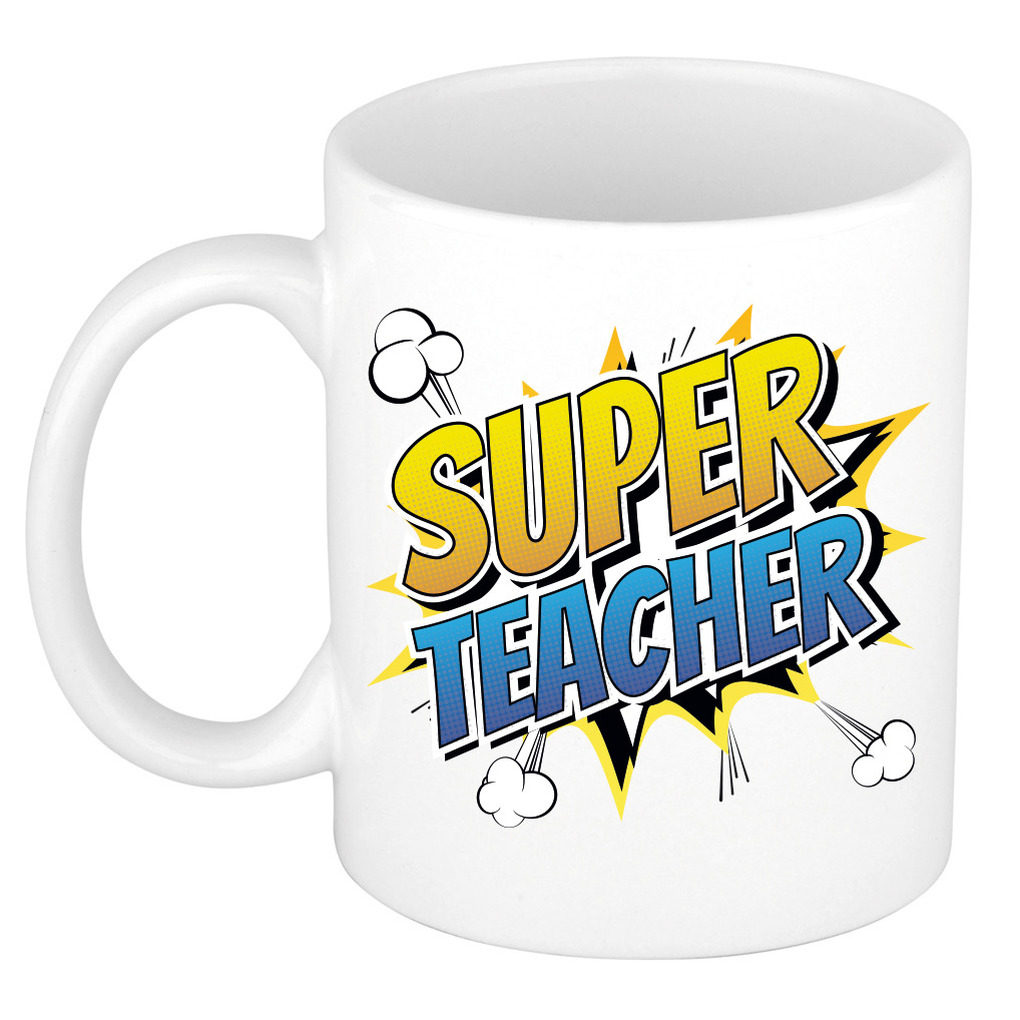 Super teacher cadeau mok / beker wit pop-art 300 ml