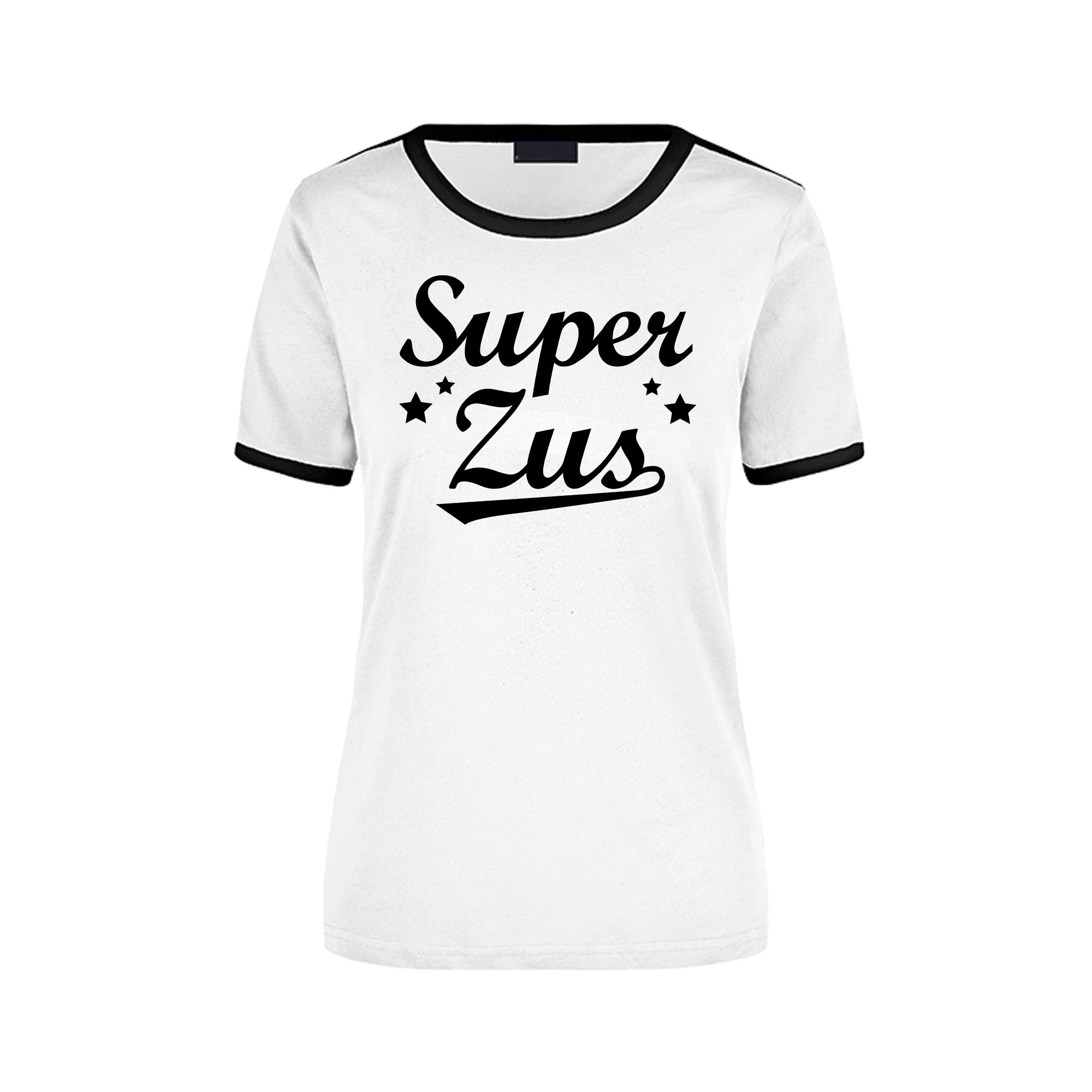 Super zus wit/zwart ringer t-shirt voor dames