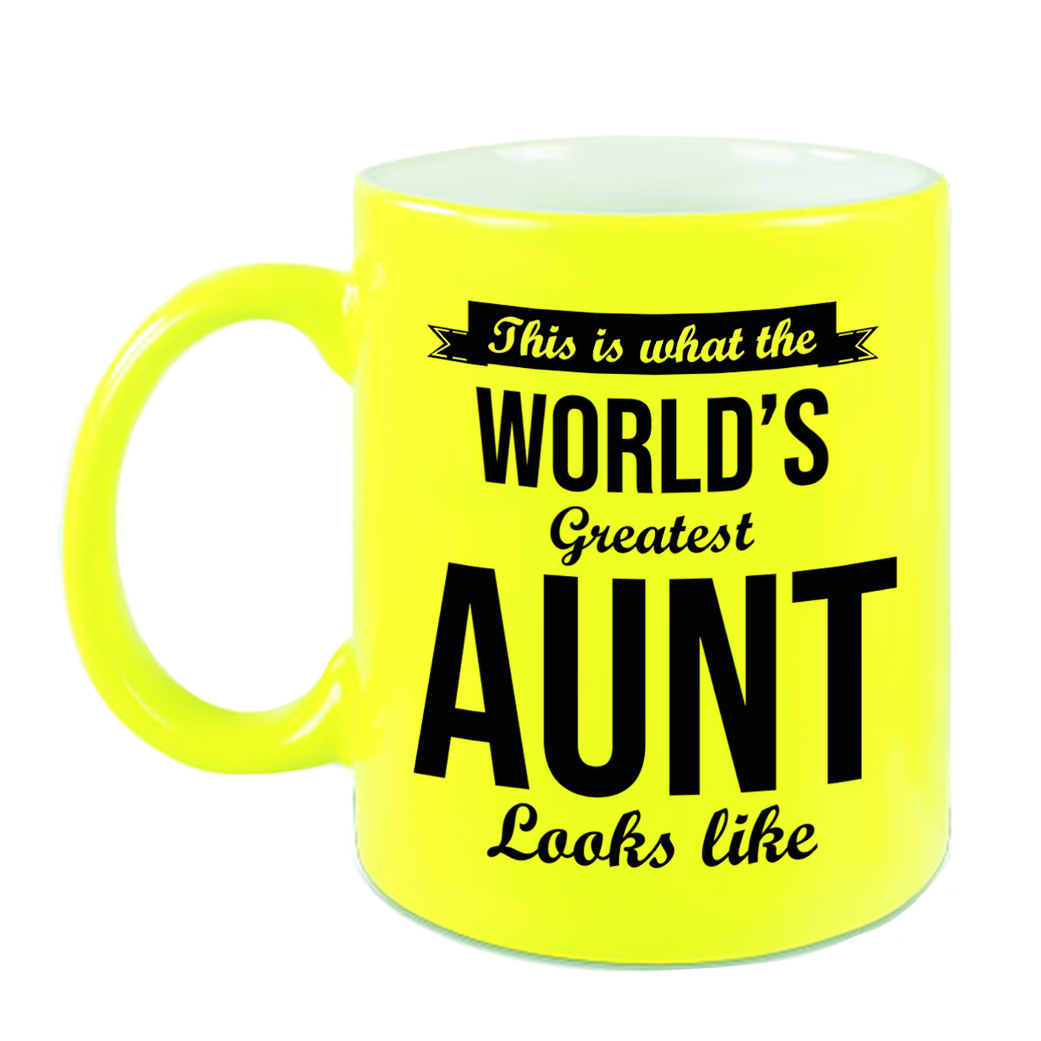 Tante cadeau mok / beker neon geel This is what the Worlds Greatest Aunt looks like