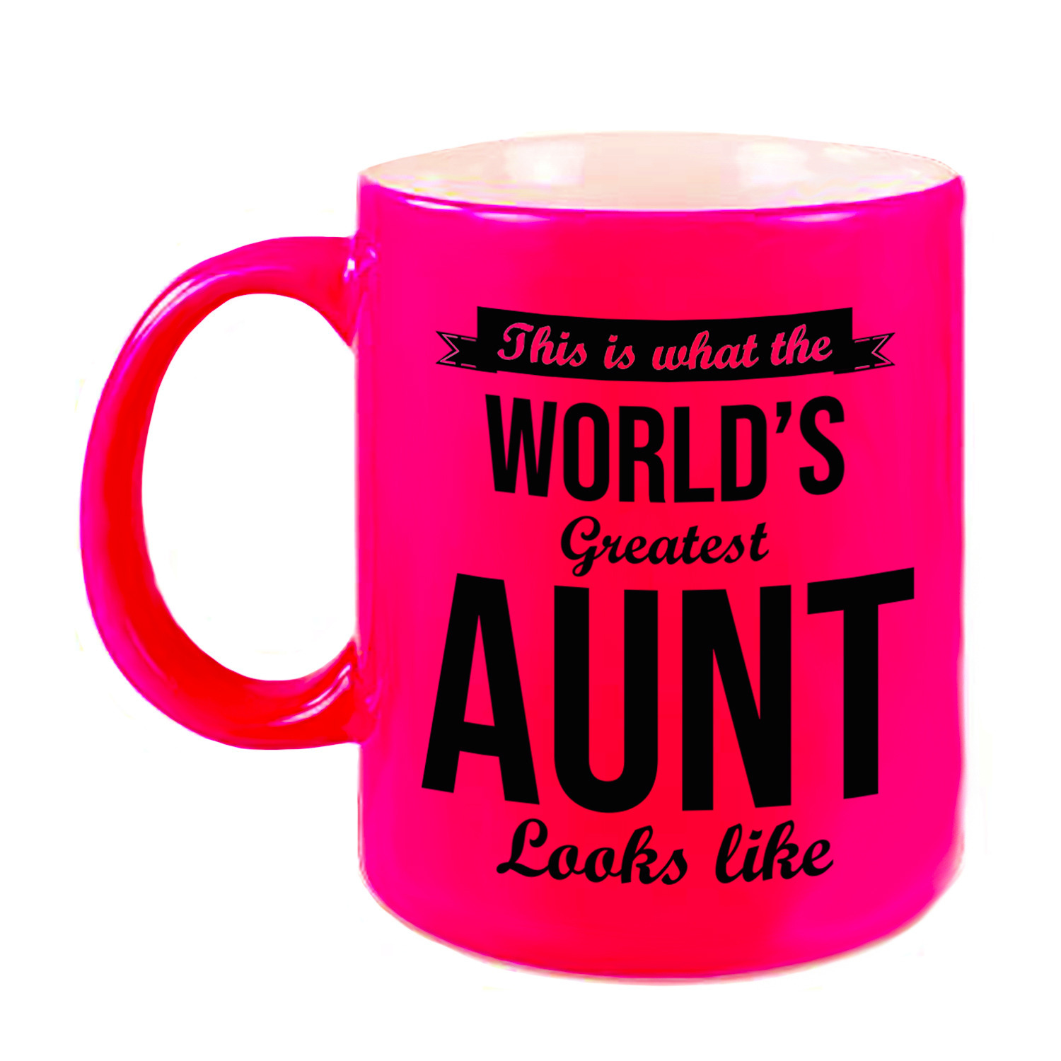 Tante cadeau mok / beker neon roze This is what the Worlds Greatest Aunt looks like