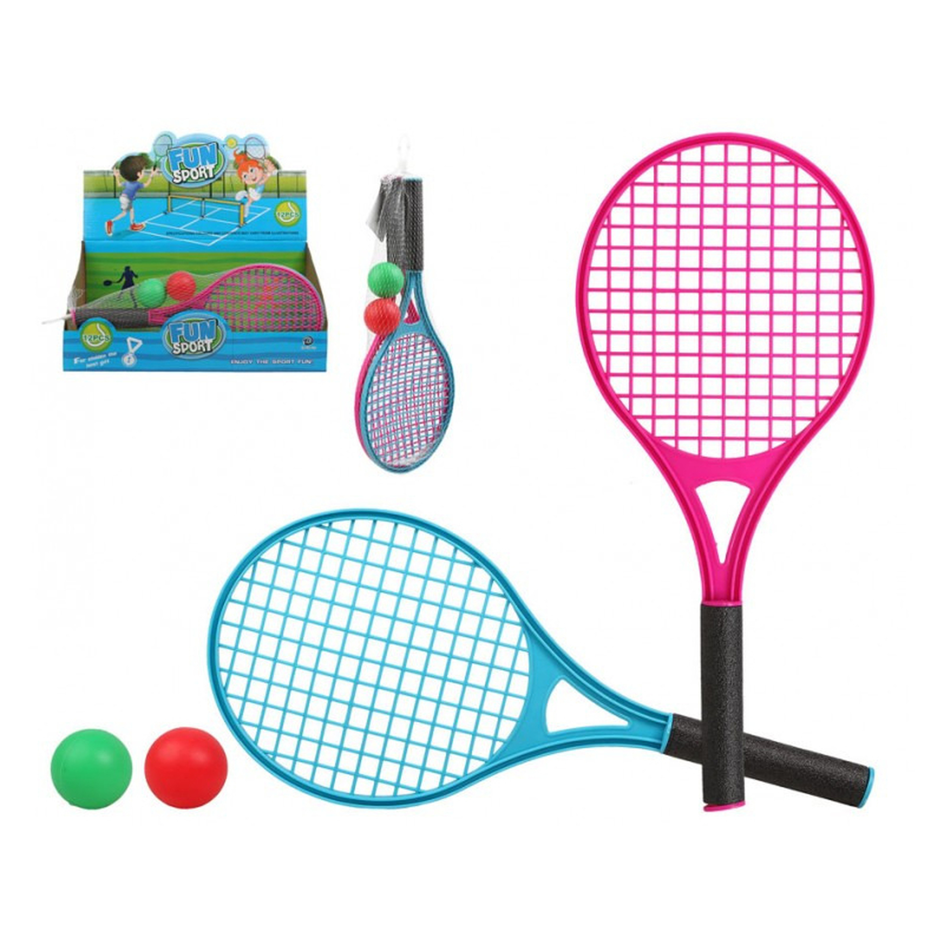Tennis set/beachball set blauw/rood met 2 ballen voor kinderen