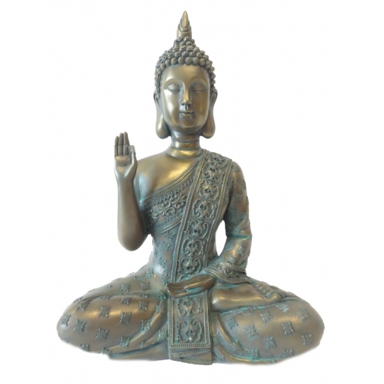 Thais boeddha beeldje brons 28 cm lotushouding