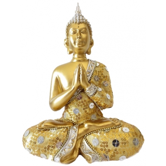Thais boeddha beeldje goud 22 cm lotushouding