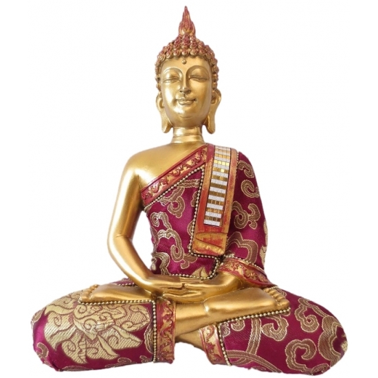 Thais boeddha beeldje goud/rood 25 cm lotushouding