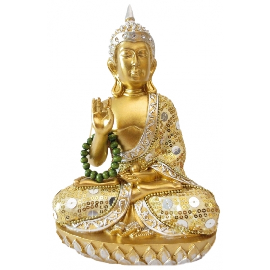Thais boeddha beeldje met ketting goud 22 cm lotushouding