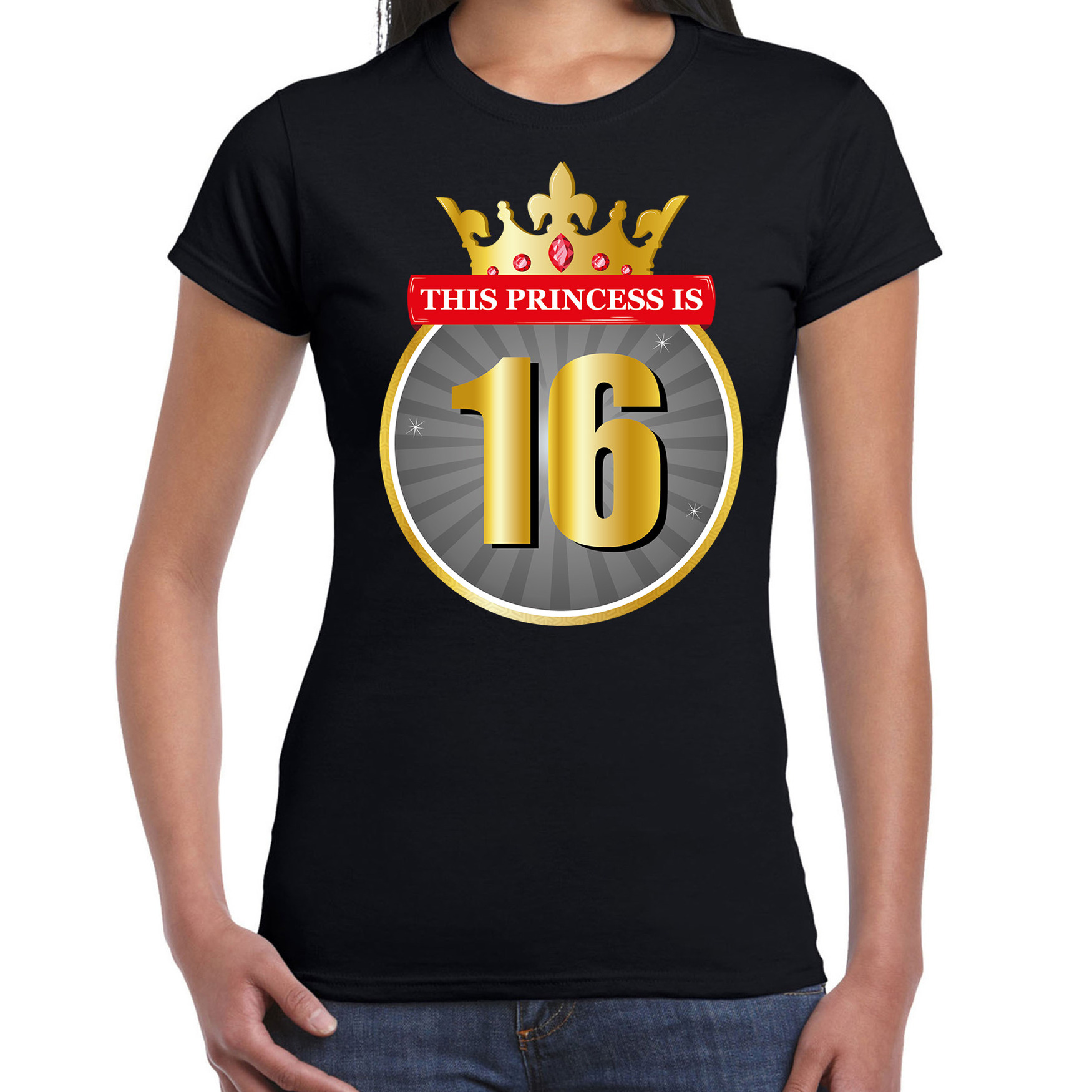 This princess is 16 verjaardag t-shirt zwart 16 jaar voor dames