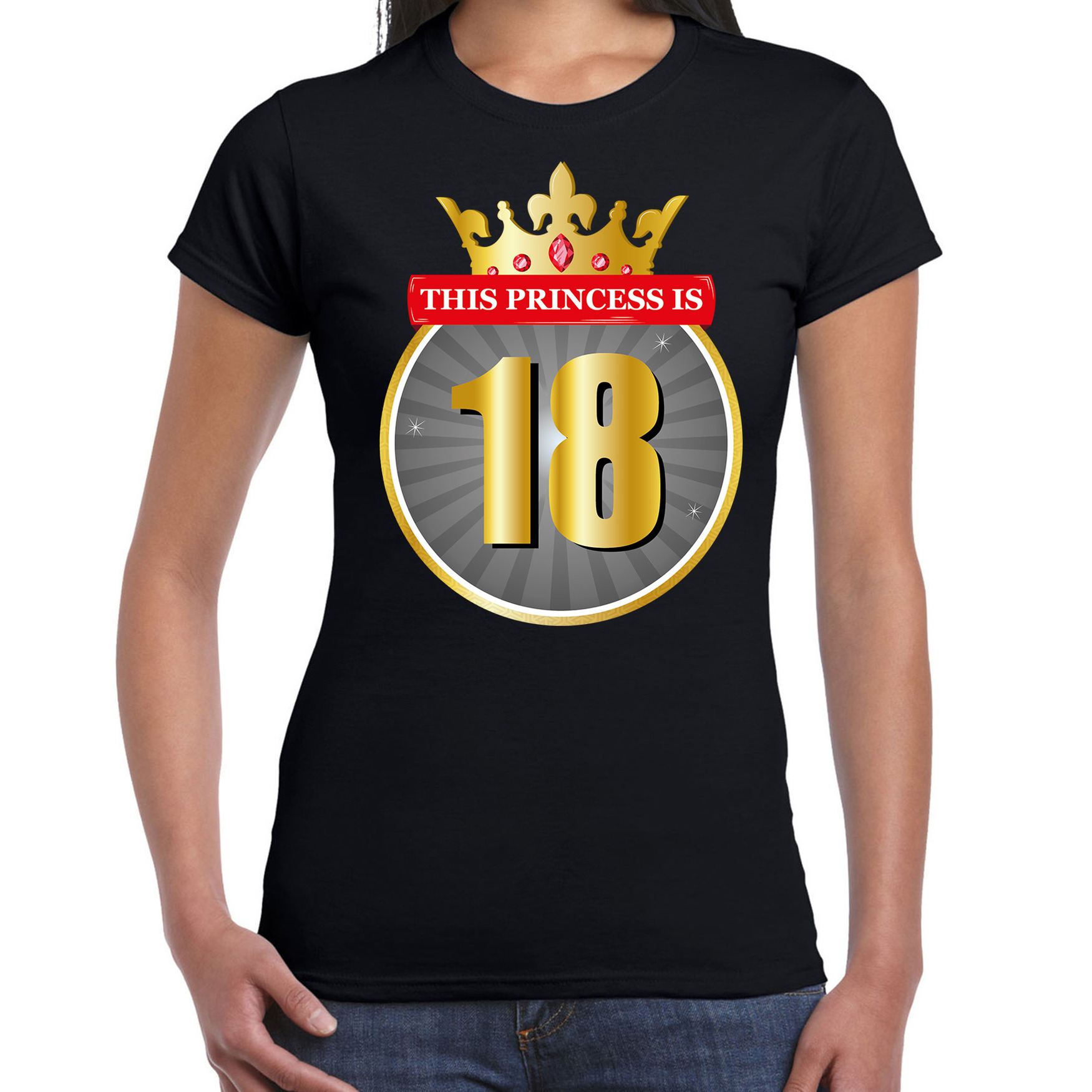 This Princess is 18 verjaardag t-shirt zwart 18 jaar voor dames