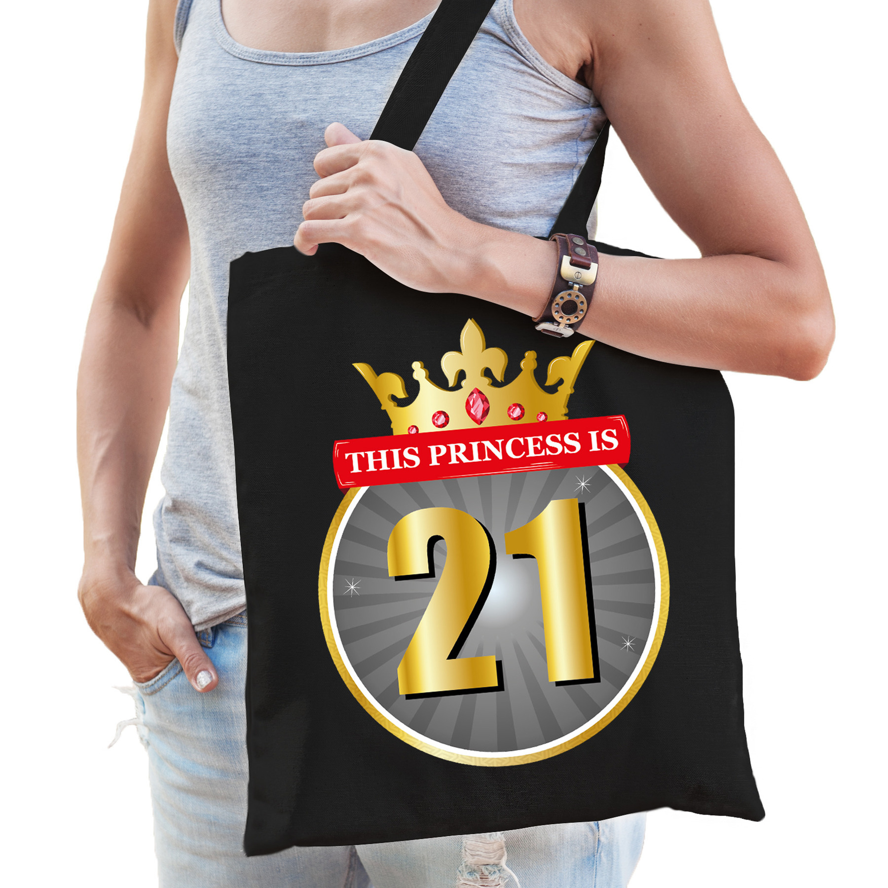 This princess is 21 verjaardag cadeau tas zwart voor dames
