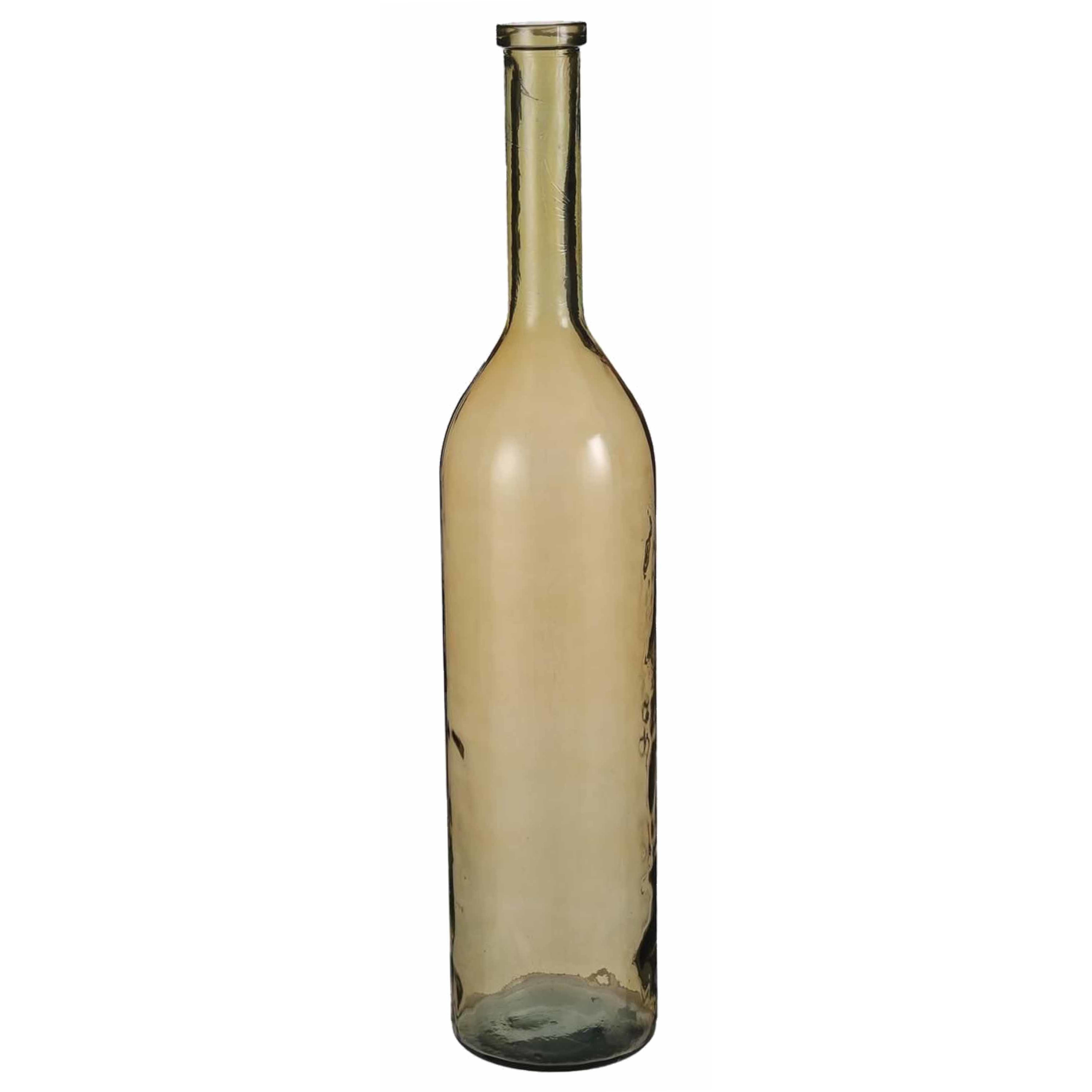 Transparante/okergele grote fles vaas/vazen van eco glas 21 x 100 cm