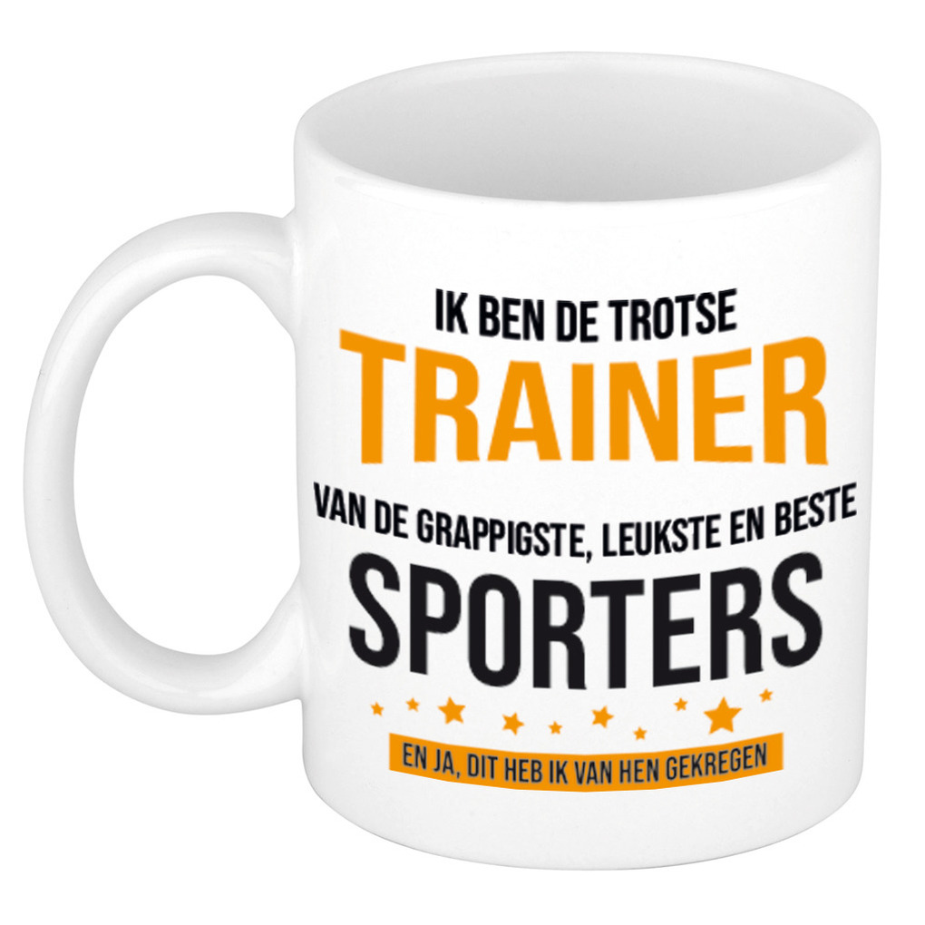 Trotse trainer sporters cadeau koffiemok / theebeker 300 ml