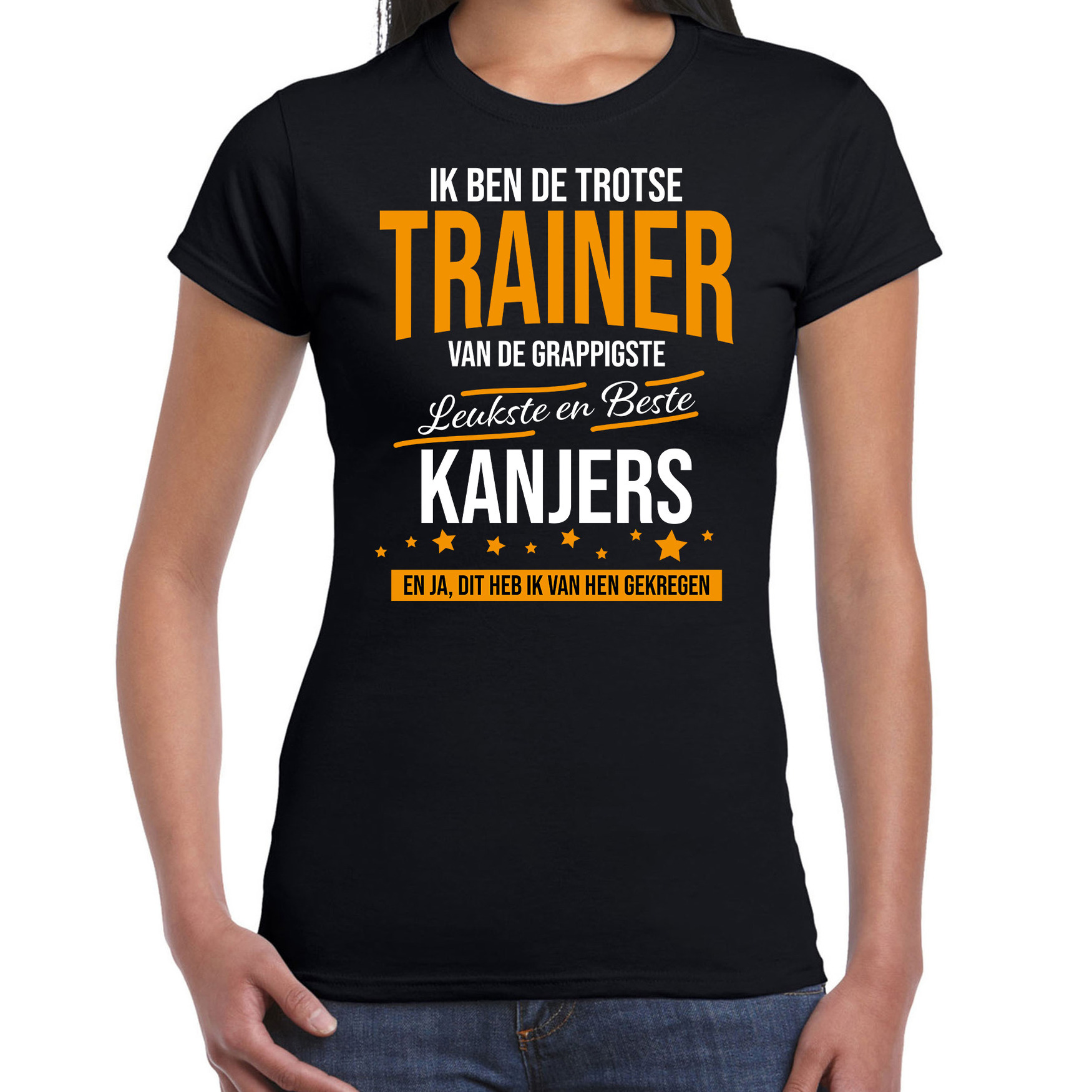 Trotse trainer van kanjers cadeau t-shirt zwart voor dames