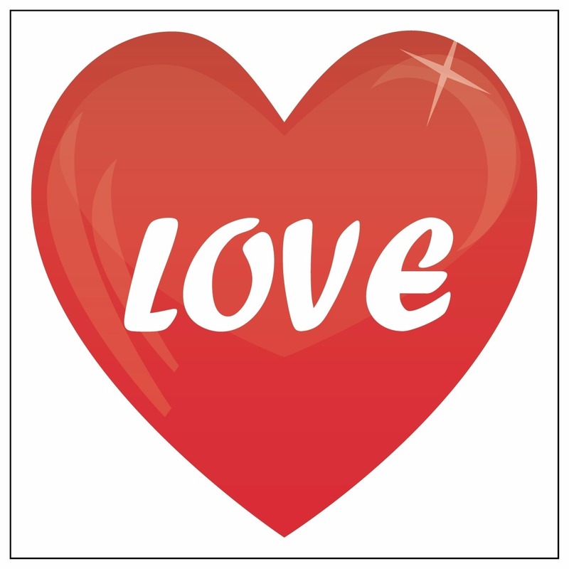 Valentijn versiering hartjes / love sticker 10,5 cm