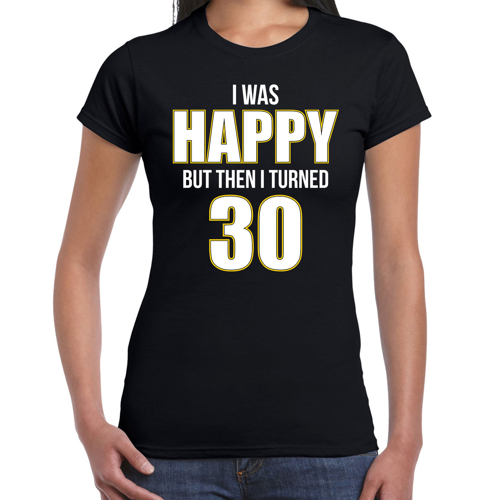 Verjaardag cadeau t-shirt 30 jaar - happy 30 zwart voor dames