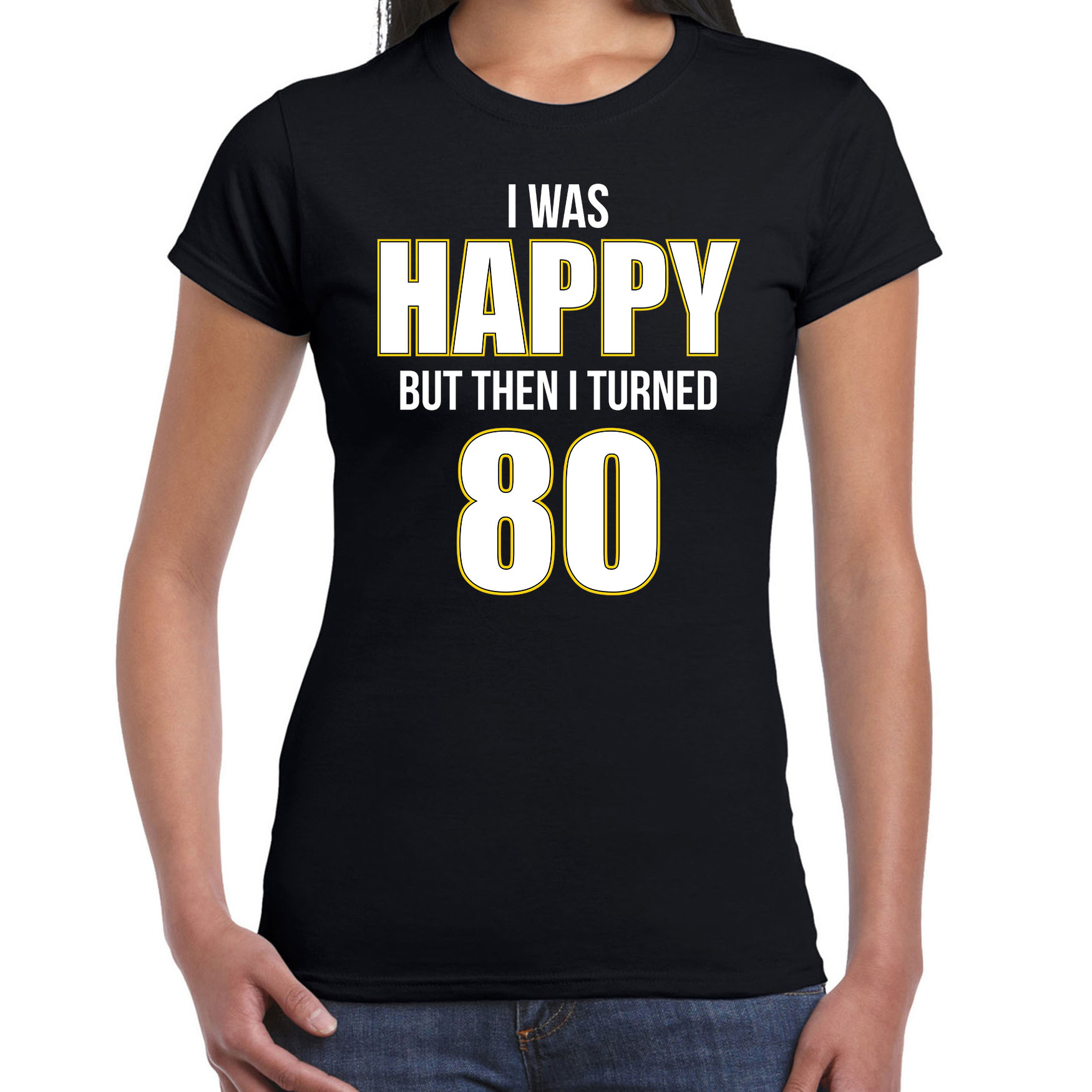Verjaardag cadeau t-shirt 80 jaar - happy 80 zwart voor dames