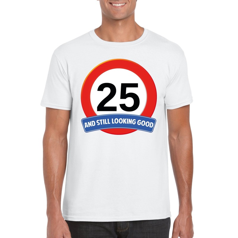 Verkeersbord 25 jaar t-shirt wit heren