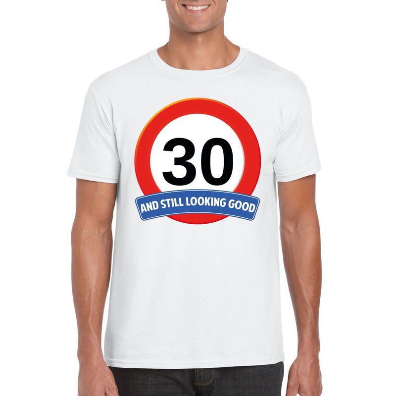 Verkeersbord 30 jaar t-shirt wit heren