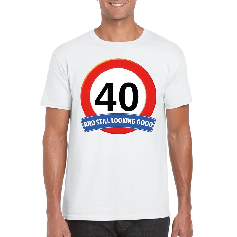 Verkeersbord 40 jaar t-shirt wit heren