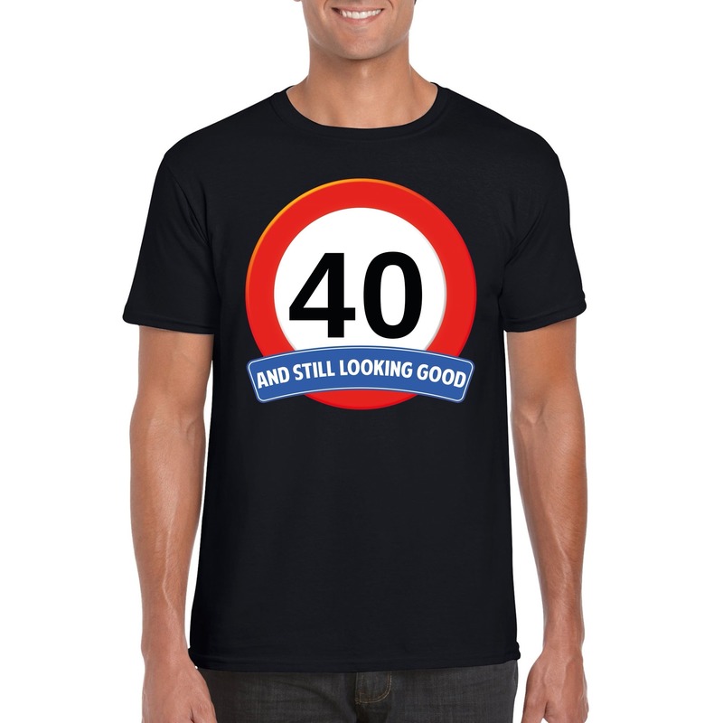 Verkeersbord 40 jaar t-shirt zwart heren