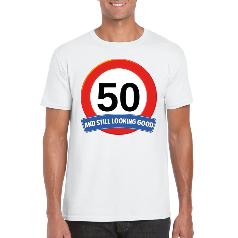 Verkeersbord 50 jaar t-shirt wit volwassenen