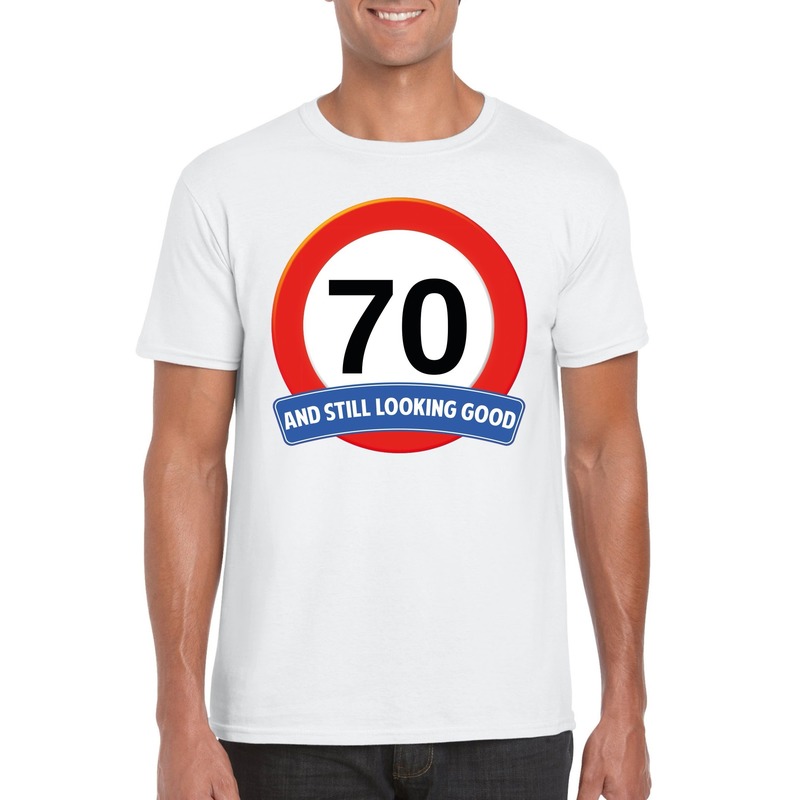 Verkeersbord 70 jaar t-shirt wit heren