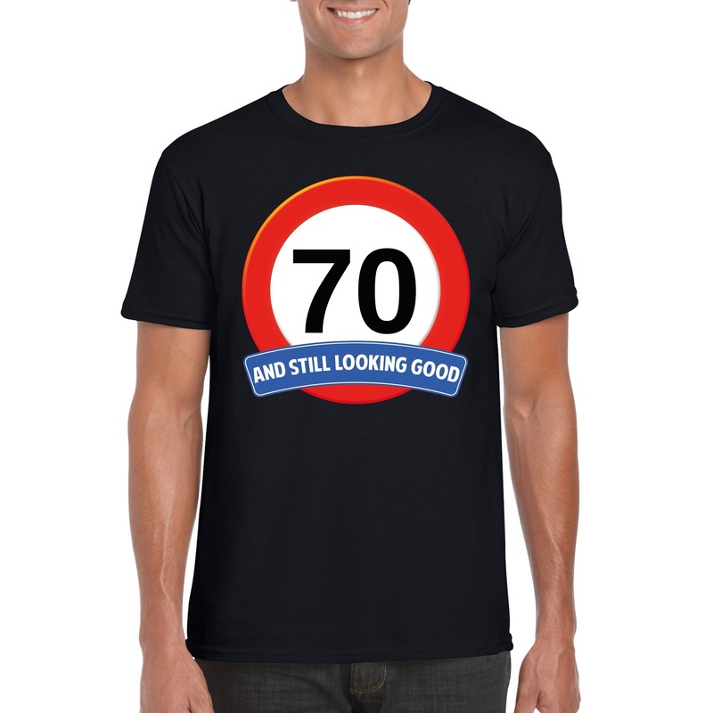 Verkeersbord 70 jaar t-shirt zwart heren