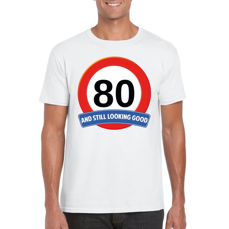 Verkeersbord 80 jaar t-shirt wit heren