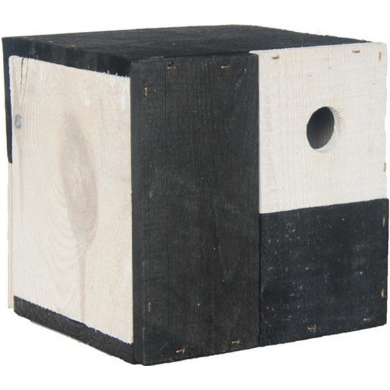 Vogelhuisje/nestkastje kubus zwart/wit 18 x 18 x 18 cm