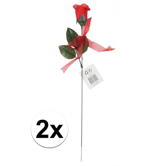Voordelige rode rozen 2 stuks kunstbloemen 45 cm