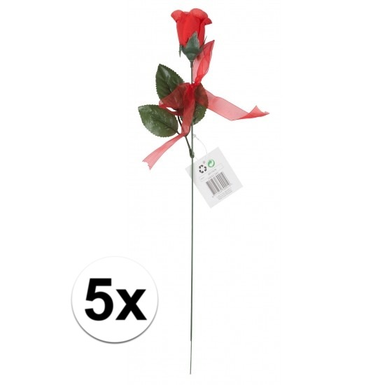 Voordelige rode rozen 5 stuks kunstbloemen 45 cm
