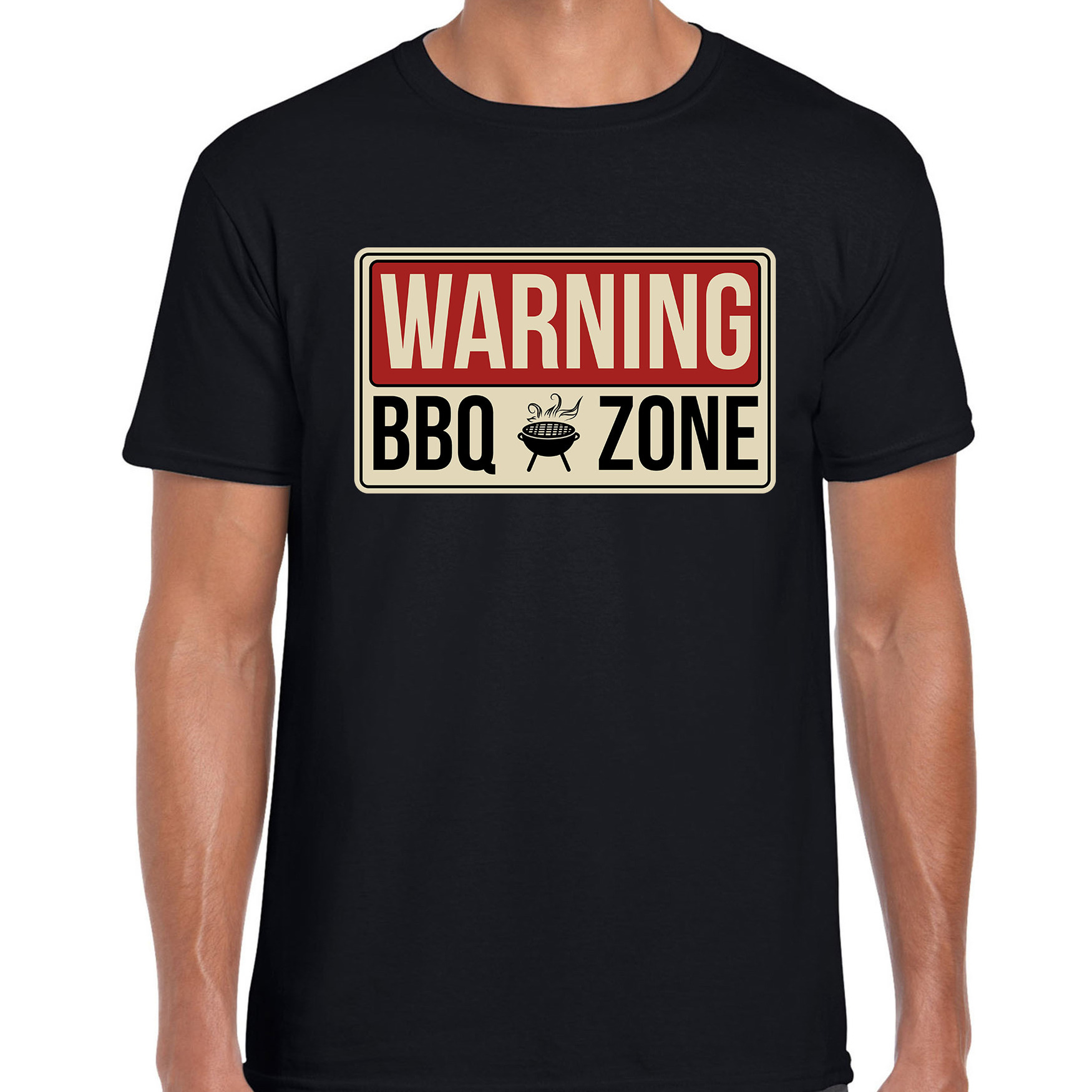 Warning bbq zone cadeau t-shirt zwart voor heren