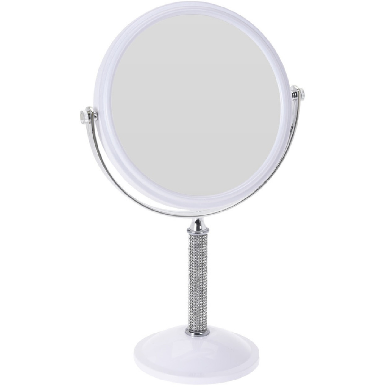 Witte make-up spiegel met strass steentjes rond dubbelzijdig 17,5 x 33 cm