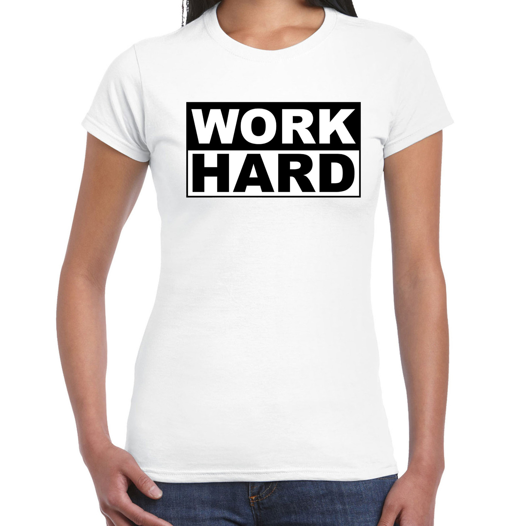 Work hard t-shirt wit voor dames - moederdag cadeau shirt mama