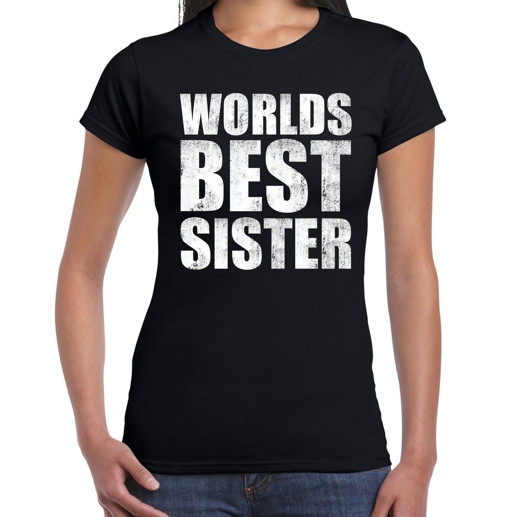 Worlds best sister cadeau t-shirt zwart voor dames