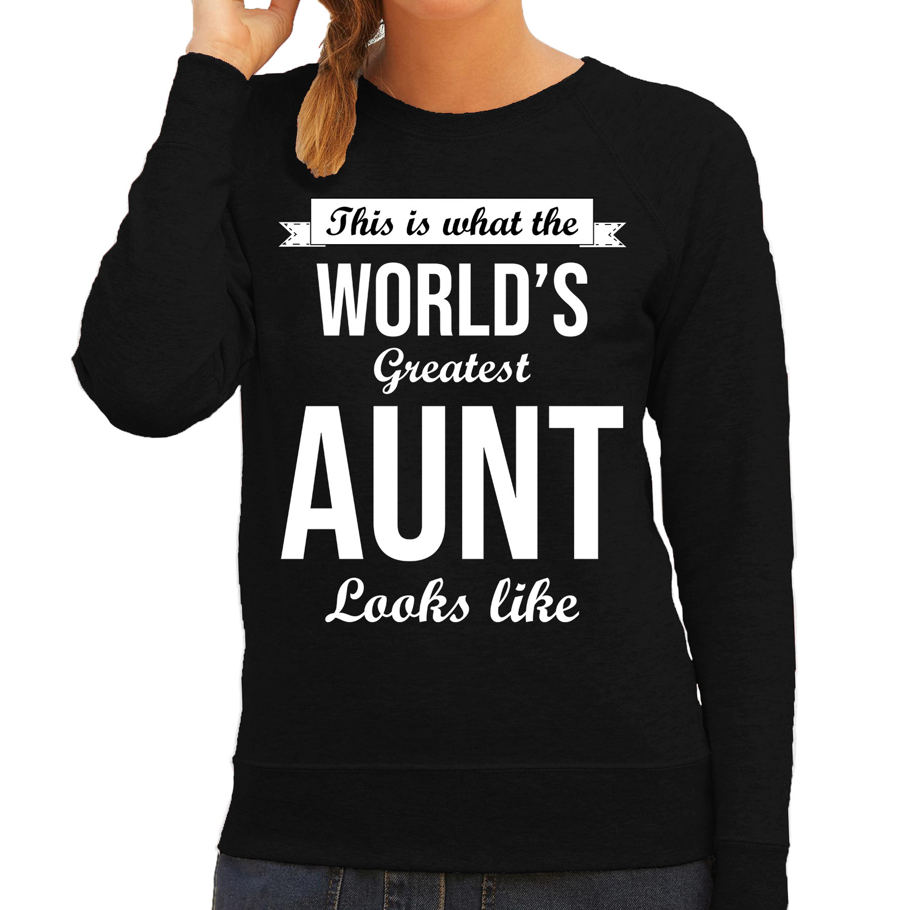 Worlds greatest aunt / tante cadeau sweater zwart voor dames