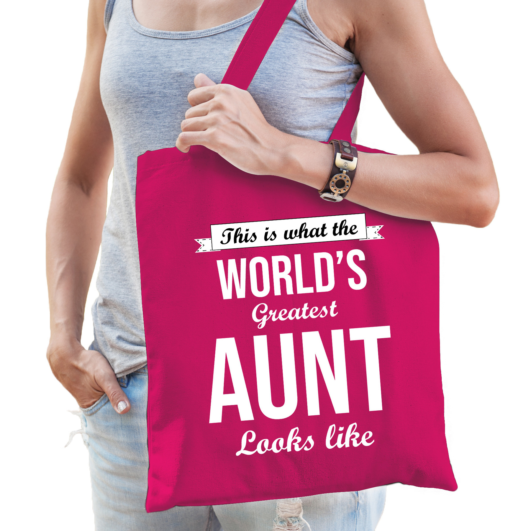 Worlds greatest AUNT tante cadeau tas roze voor dames