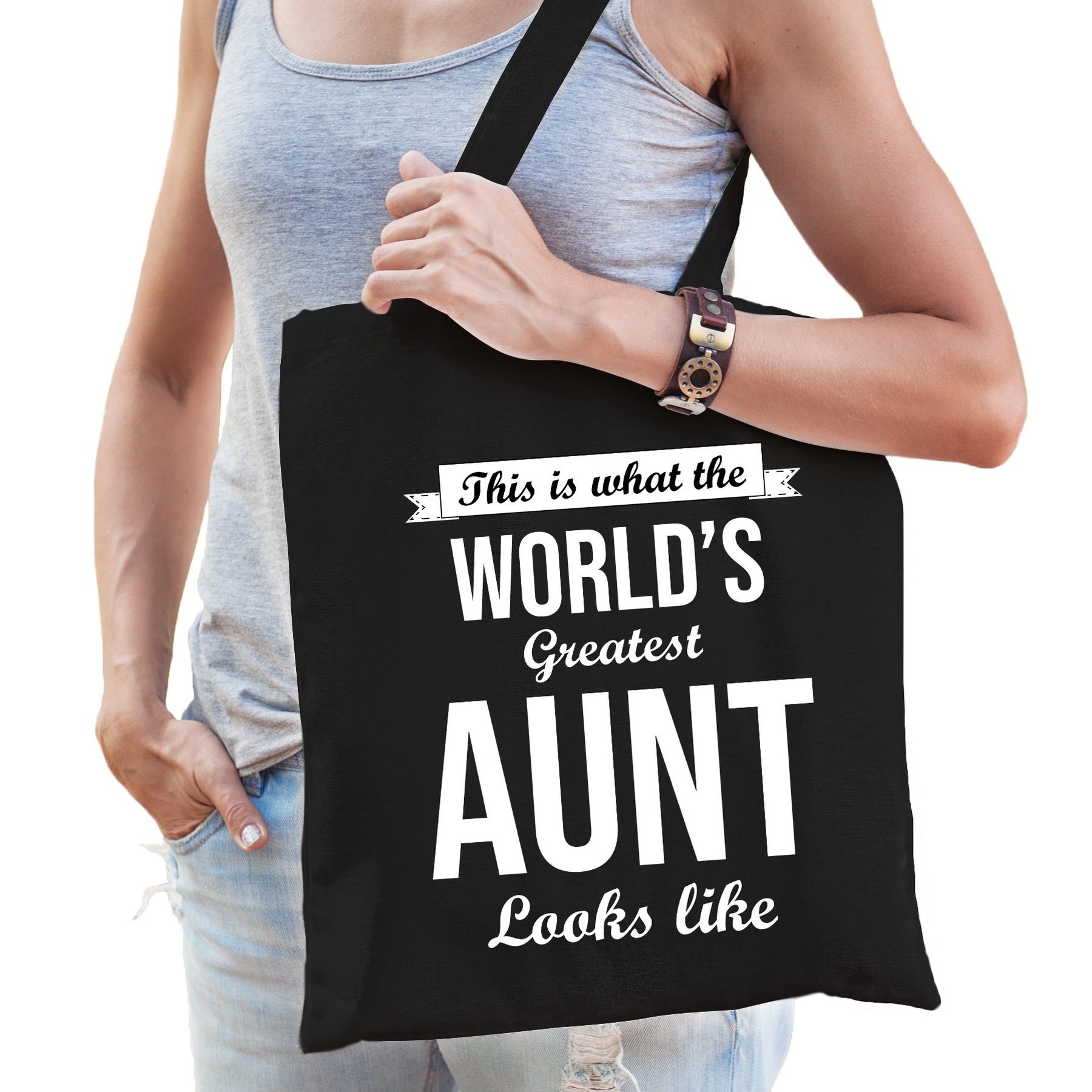 Worlds greatest AUNT tante cadeau tas zwart voor dames