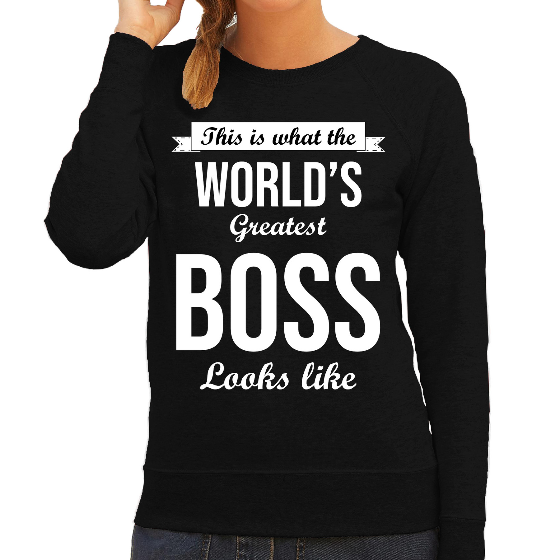 Worlds greatest boss/ baas cadeau sweater zwart voor dames