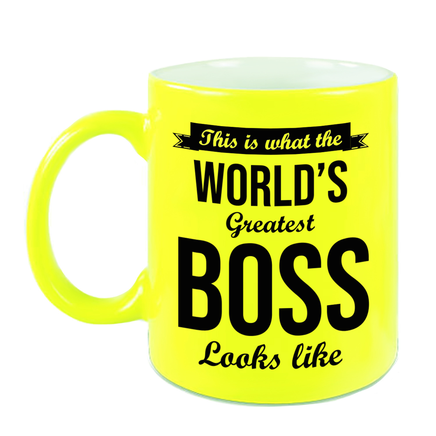 Worlds Greatest Boss cadeau koffiemok / theebeker neon geel 330 ml