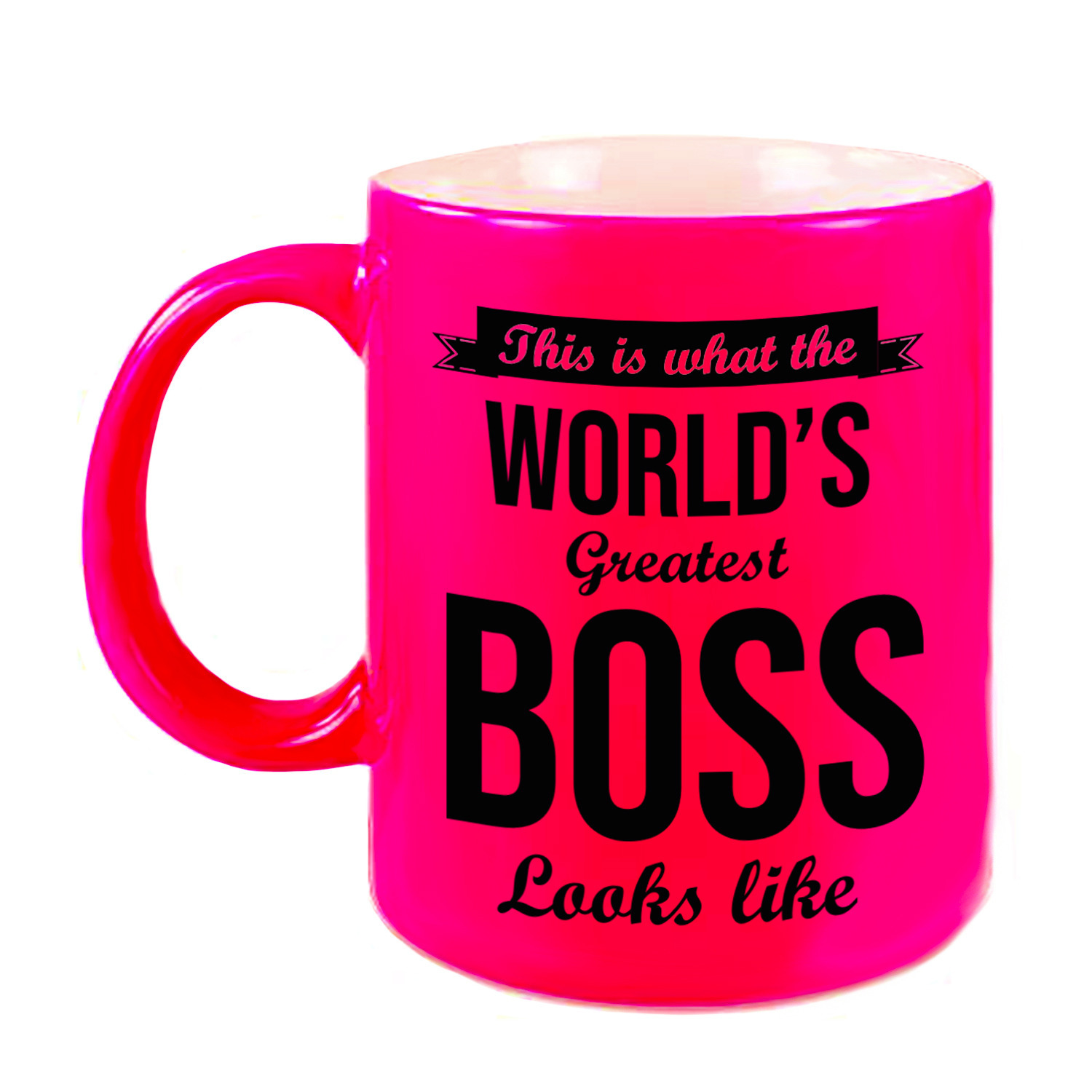 Worlds Greatest Boss cadeau koffiemok / theebeker neon roze 330 ml