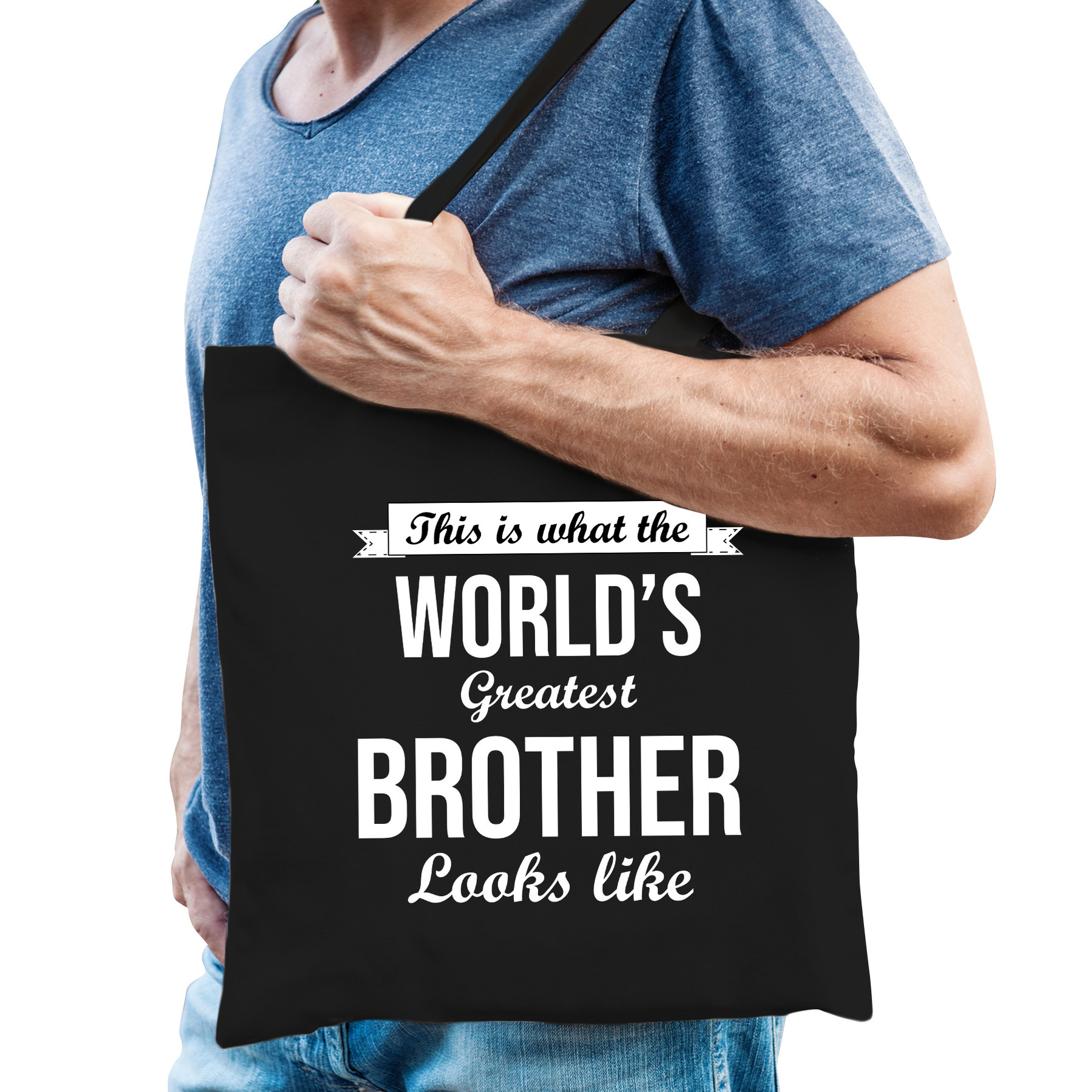 Worlds greatest BROTHER broer cadeau tas zwart voor heren