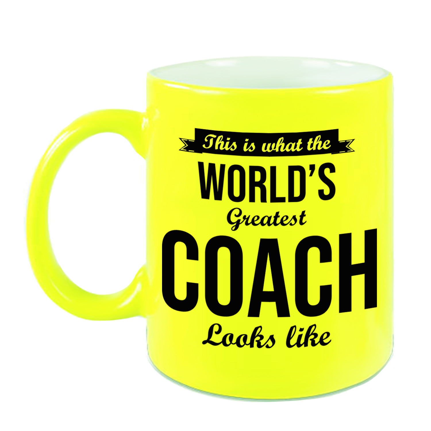 Worlds Greatest Coach cadeau koffiemok/theebeker neon geel 330 ml